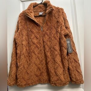 NWT Daisy Fuentes Rust Teddy Half-Zip Pullover